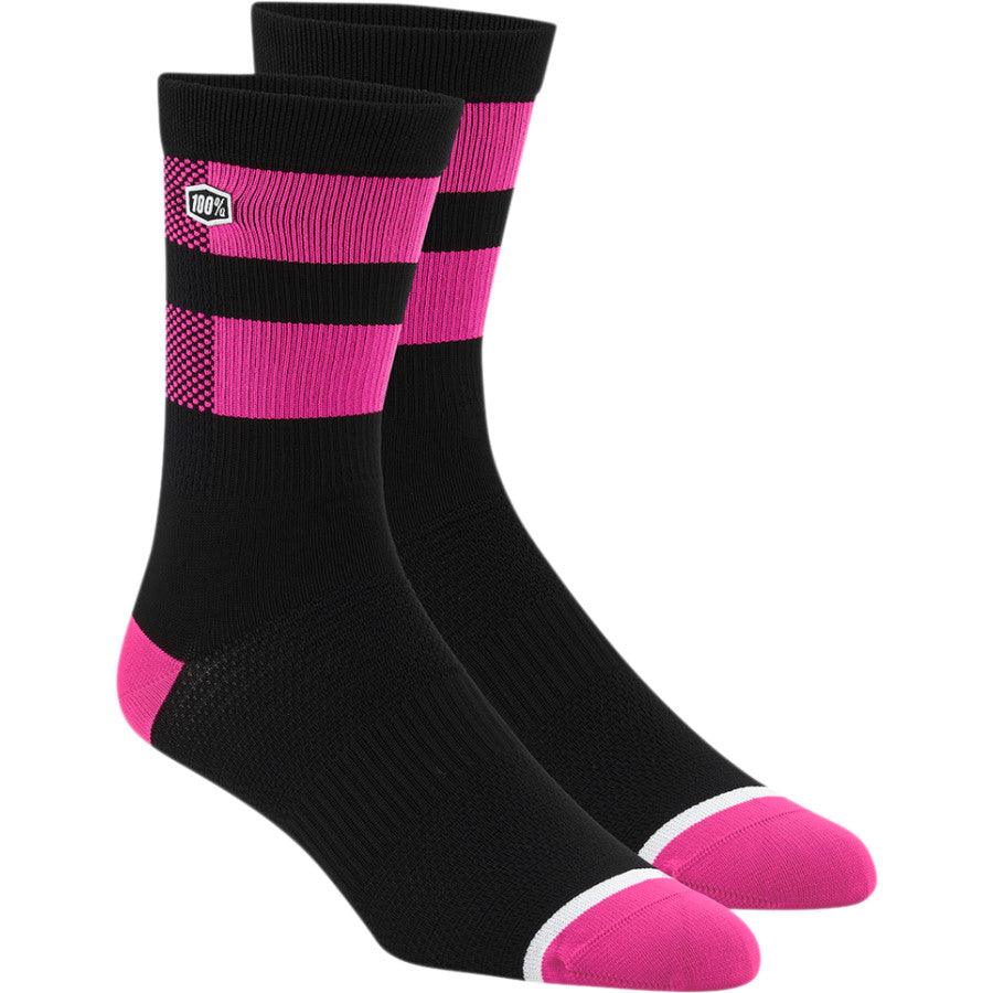 100% Flow Socks - Black/Fluorescent Pink