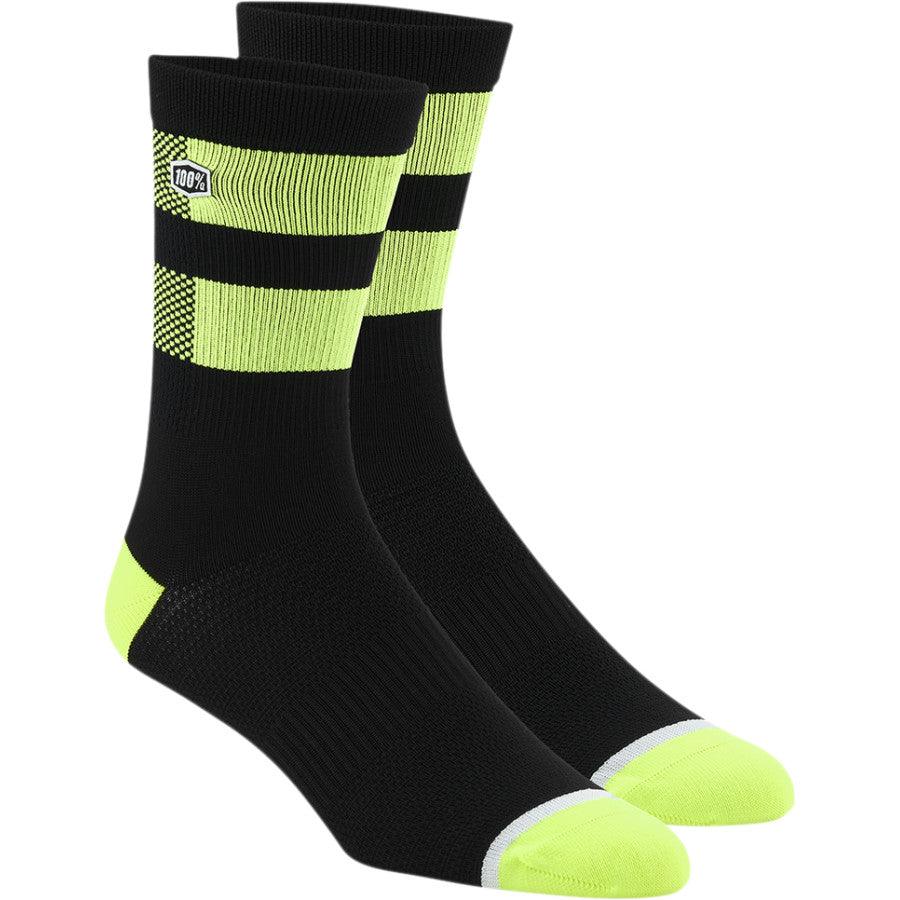 100% Flow Socks - Black/Fluorescent Yellow