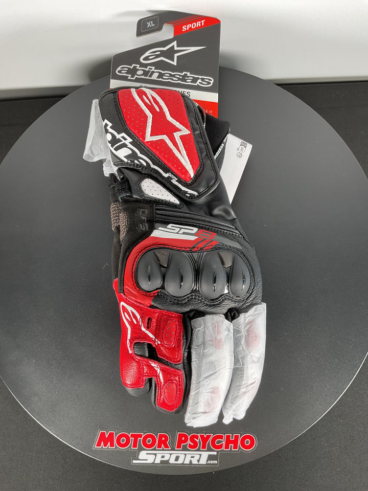 Alpinestars SP-8 V3 Leather Gloves - Black/White/Bright Red - Size XL - USED LIKE NEW