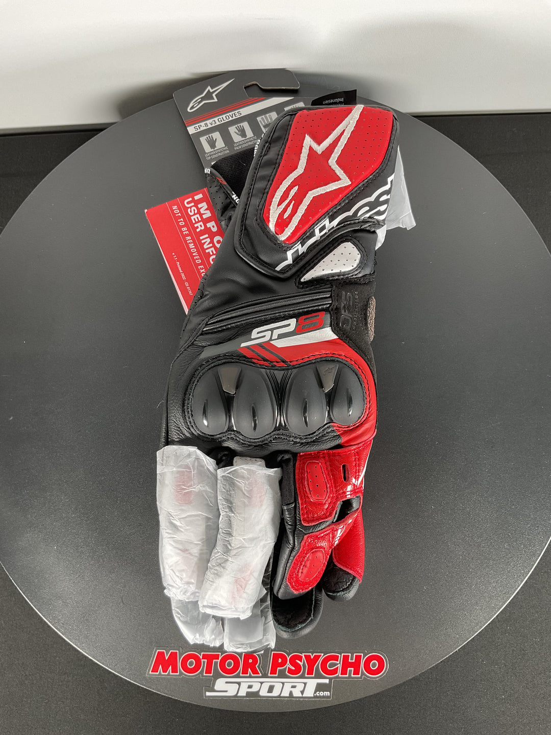 Alpinestars SP-8 V3 Leather Gloves - Black/White/Bright Red - Size XL - USED LIKE NEW