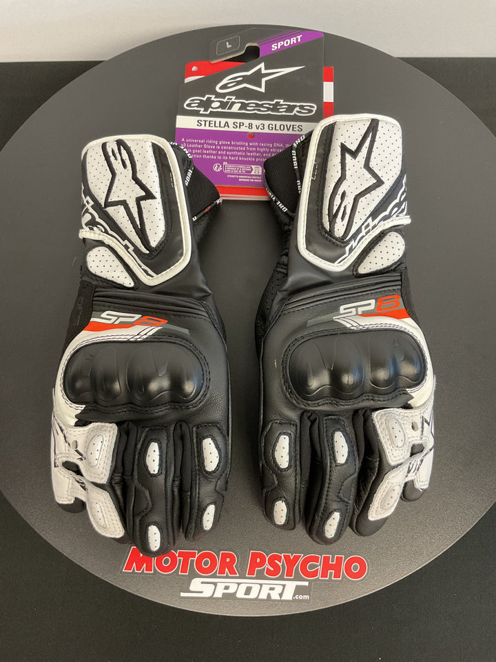 Alpinestars Stella Sp-8 V3 Gloves - Black/White - Size L - USED LIKE NEW