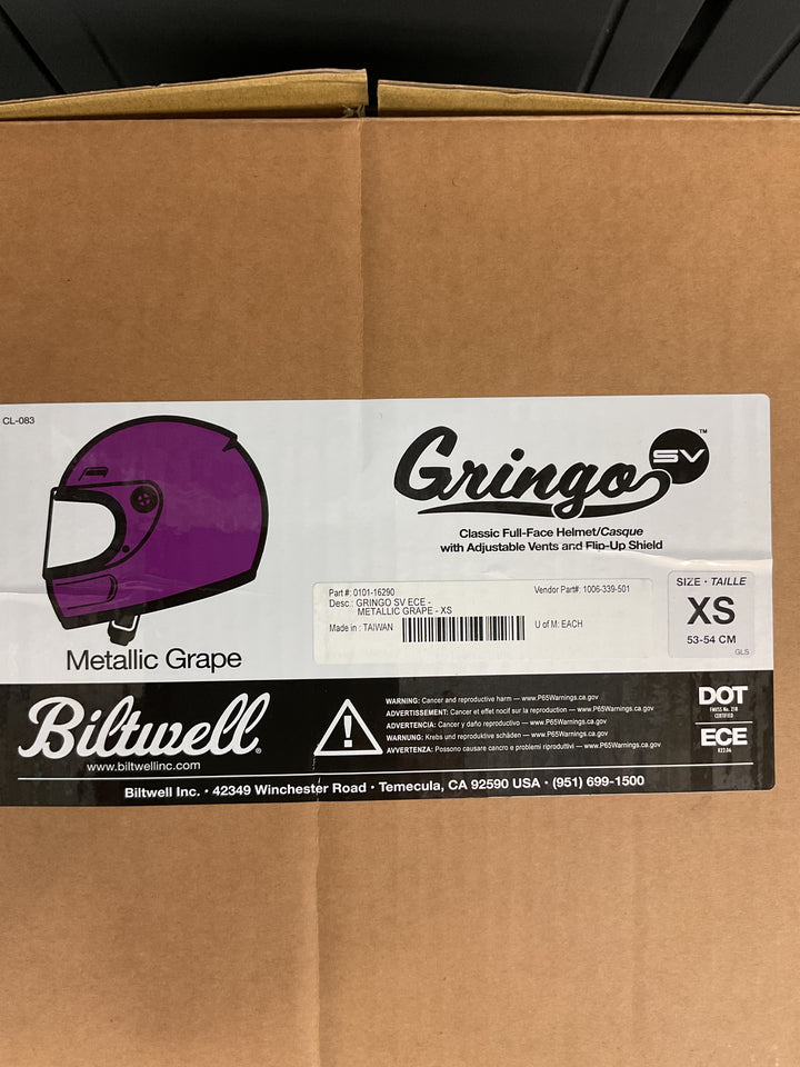 Biltwell Gringo SV ECE R22.06 Helmet - Metallic Grape - Size XS - OPEN BOX