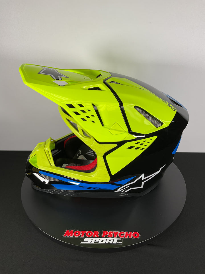 Alpinestars Supertech M8 Factory Black/Yellow Fluo/Blue Glossy Helmet - Size M - CLOSEOUT