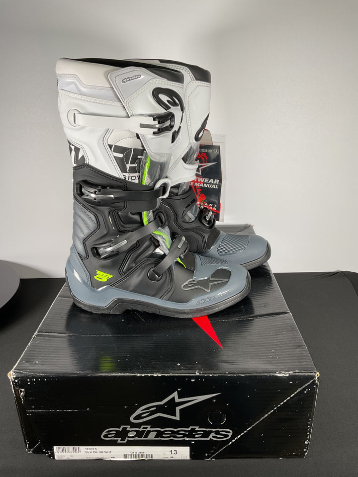 Alpinestars Tech 5 Black/Dark Gray/White Boots - Size 13 - CLOSEOUT