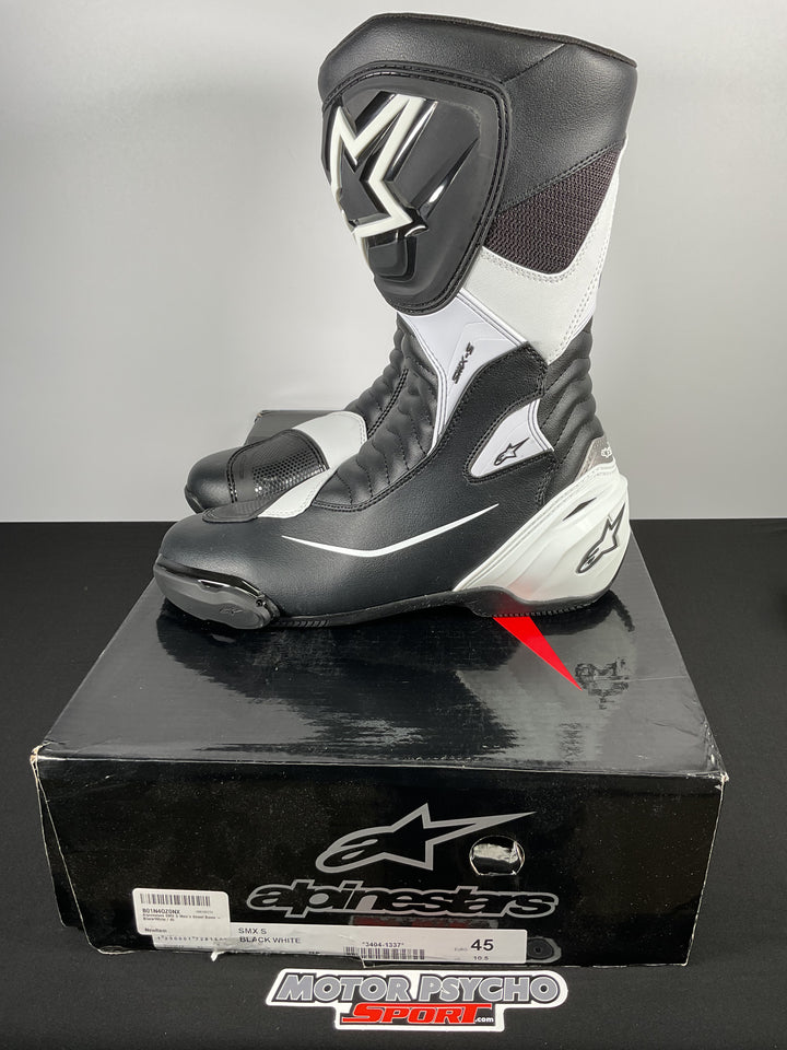 Alpinestars SMX S Black/White Boots - Size US 10.5/EU 45 - USED LIKE NEW