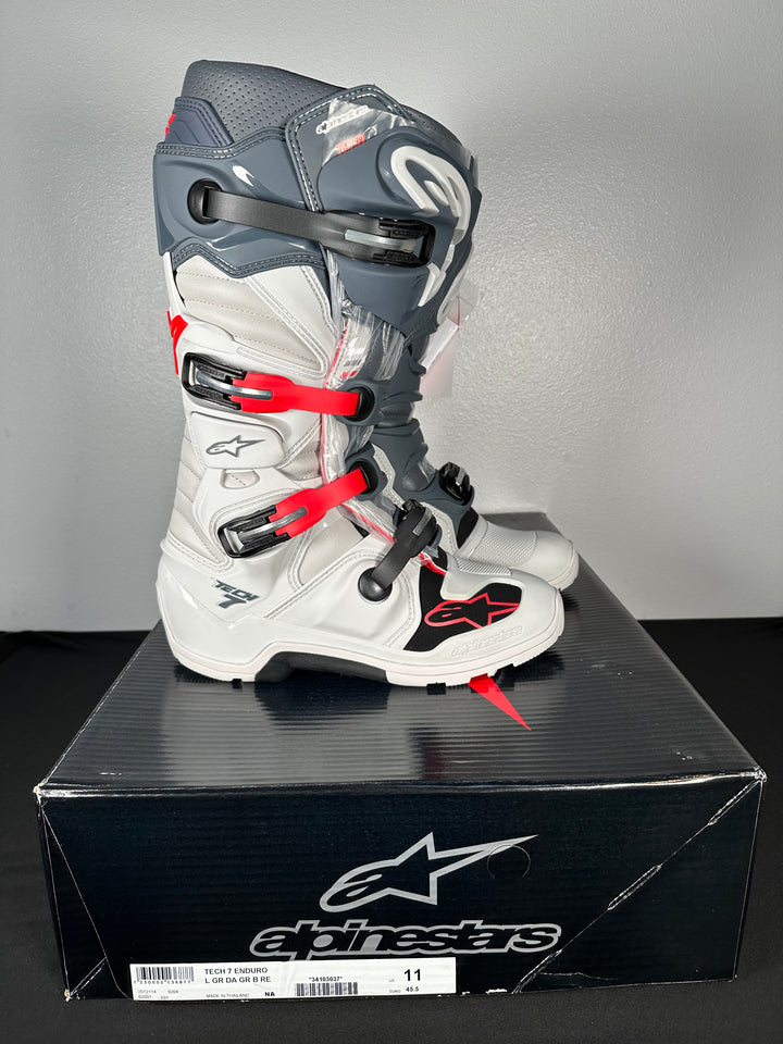 Alpinestars Tech 7 Enduro Boots - Light Gray/Dark Gray/Bright Red - Size 11 - OPEN BOX