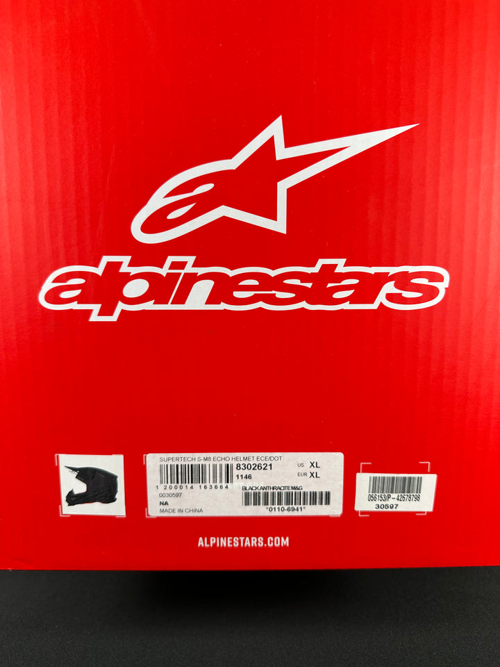 Alpinestars Supertech M8 Echo Black/Anthracite Matte & Glossy Helmet - Size XL - OPEN BOX