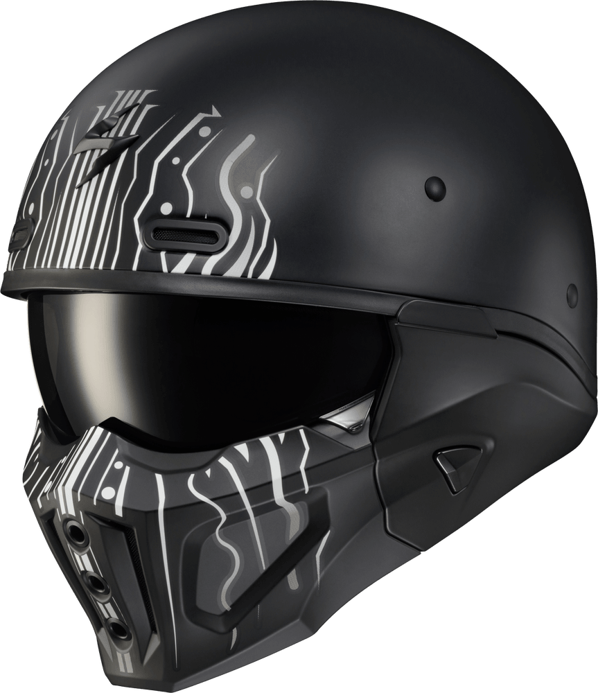 Scorpion Exo Covert X Open Face Helmet Tribe Matte Black/White - Motor Psycho Sport