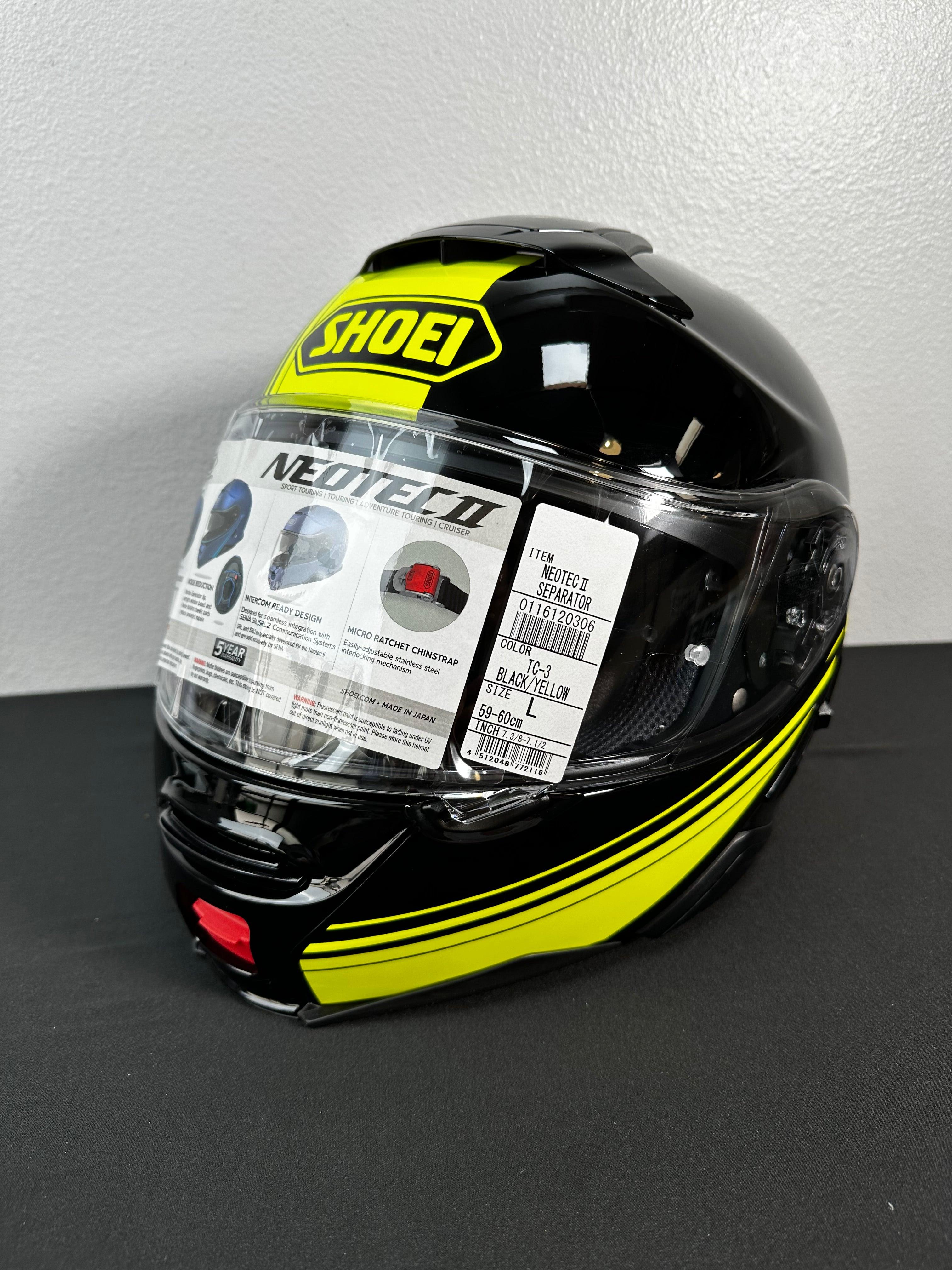 Shoei Neotec II Separator Modular Helmet - TC-3 Black/Hi-Viz - Size La –  Motor Psycho Sport