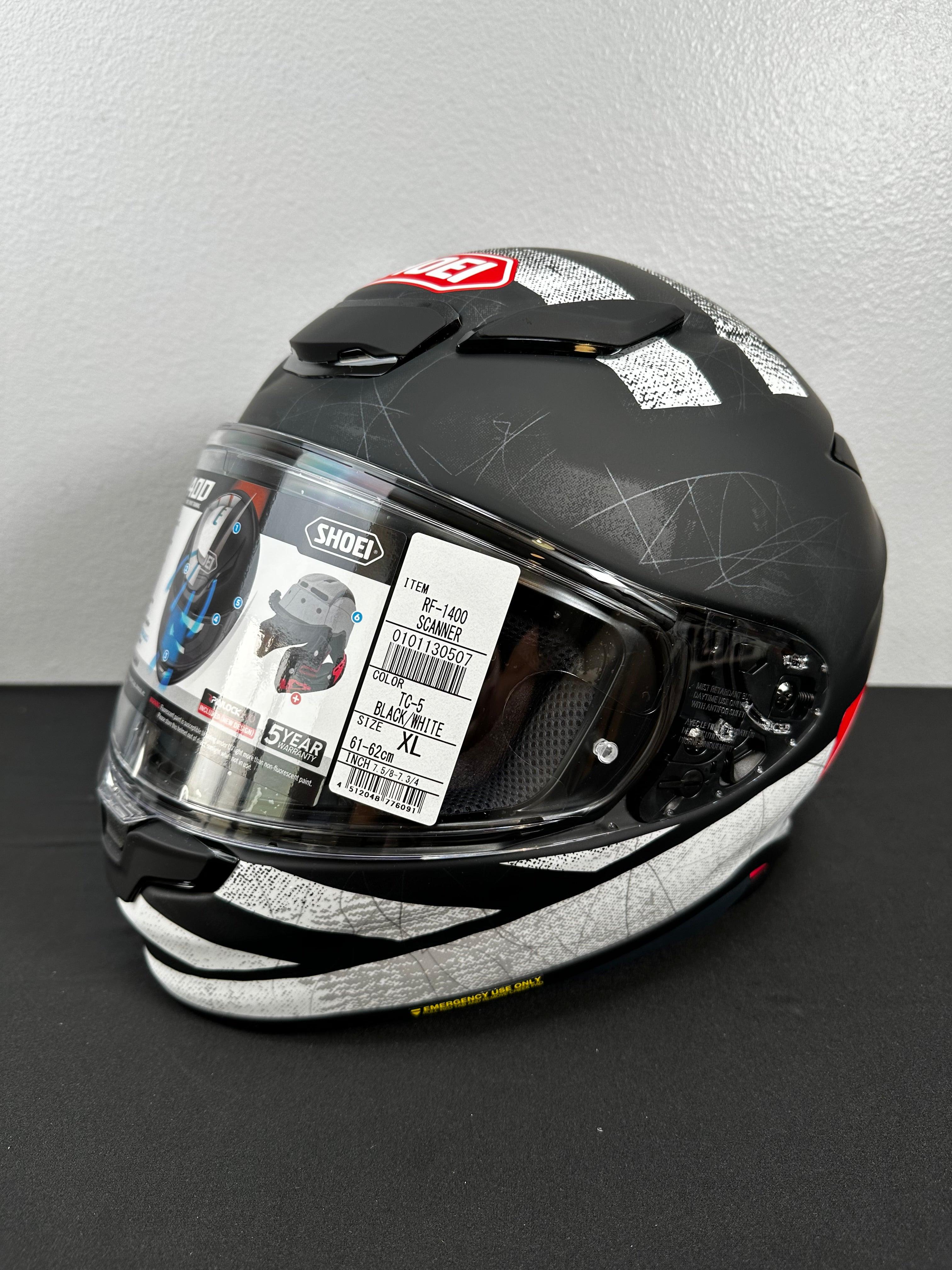 Shoei RF-1400 Scanner Helmet - TC-5 Matte Black/White - Size XL - USED –  Motor Psycho Sport